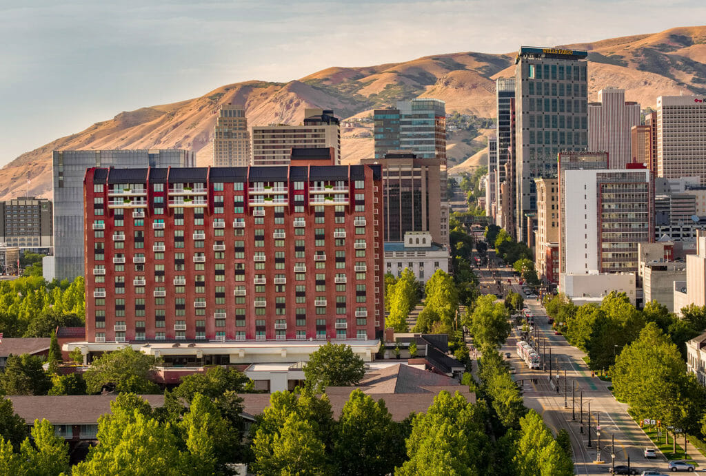 Exterior shot of Little America Hotel in downtown Salt Lake City